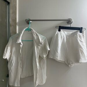 White Button-Up Shirt and Shorts Set